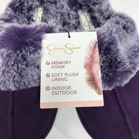 Jessica Simpson Faux Fur Slippers Shoes Memory Foam Purple Women's Sz L 8-9 NWT - Picture 6 of 10